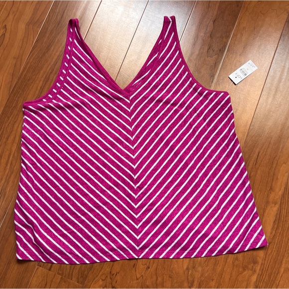 NWT LOFT women's XL pink tank with white and silver stripes - Picture 2 of 9